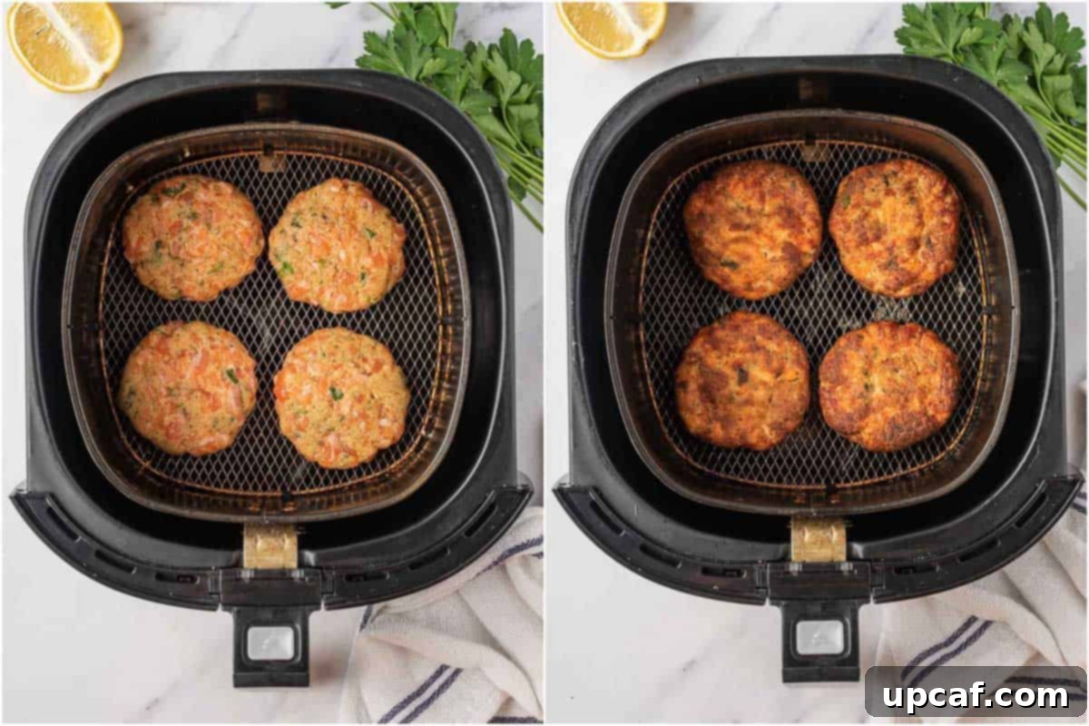 Before and after of salmon croquettes air fryer.