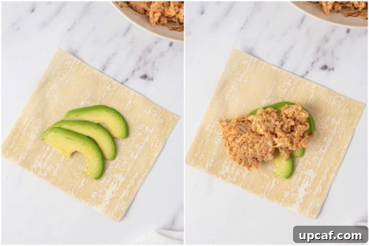 How to roll airfried egg rolls with salmon.