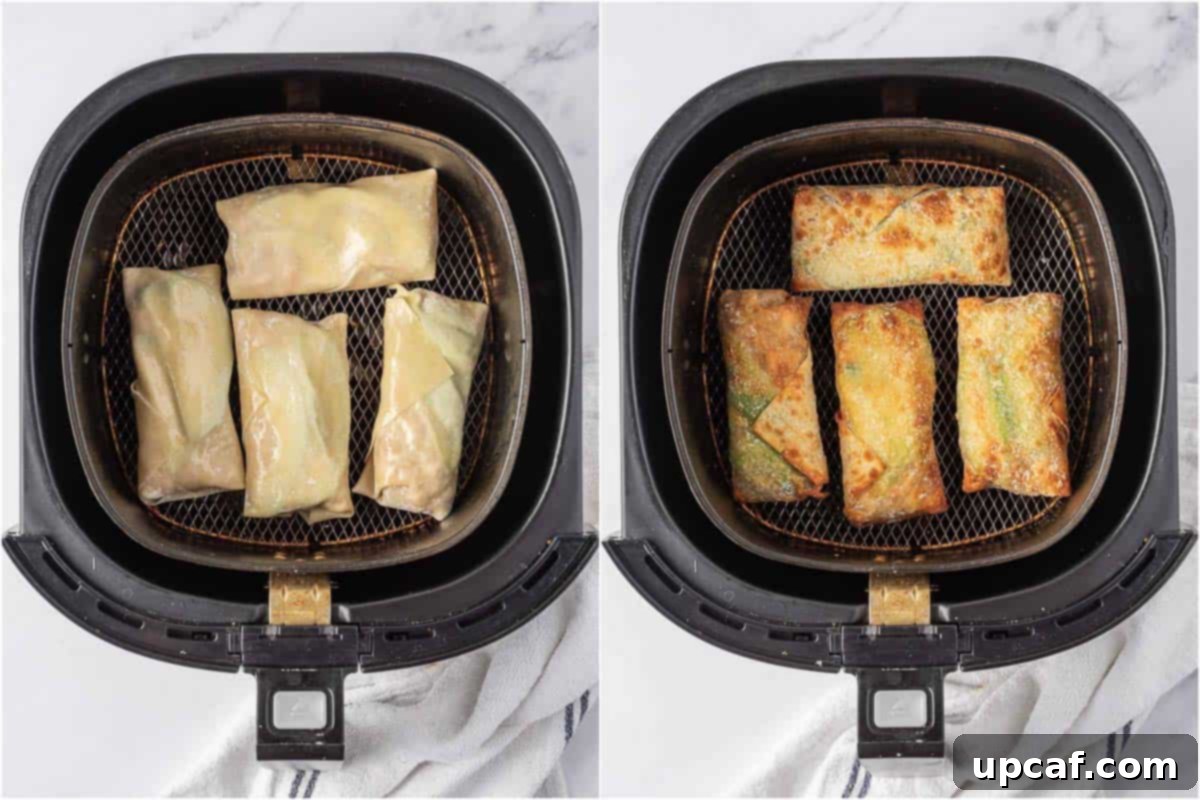 Before and after airfried egg rolls.