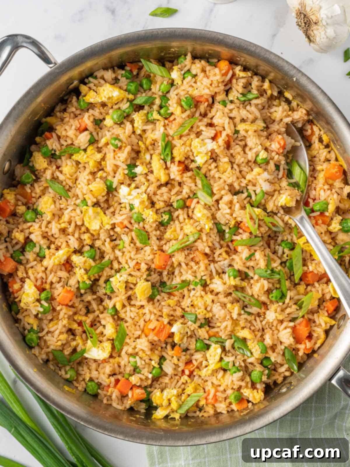 A vibrant skillet of the best Chinese vegetable fried rice, ready to serve.