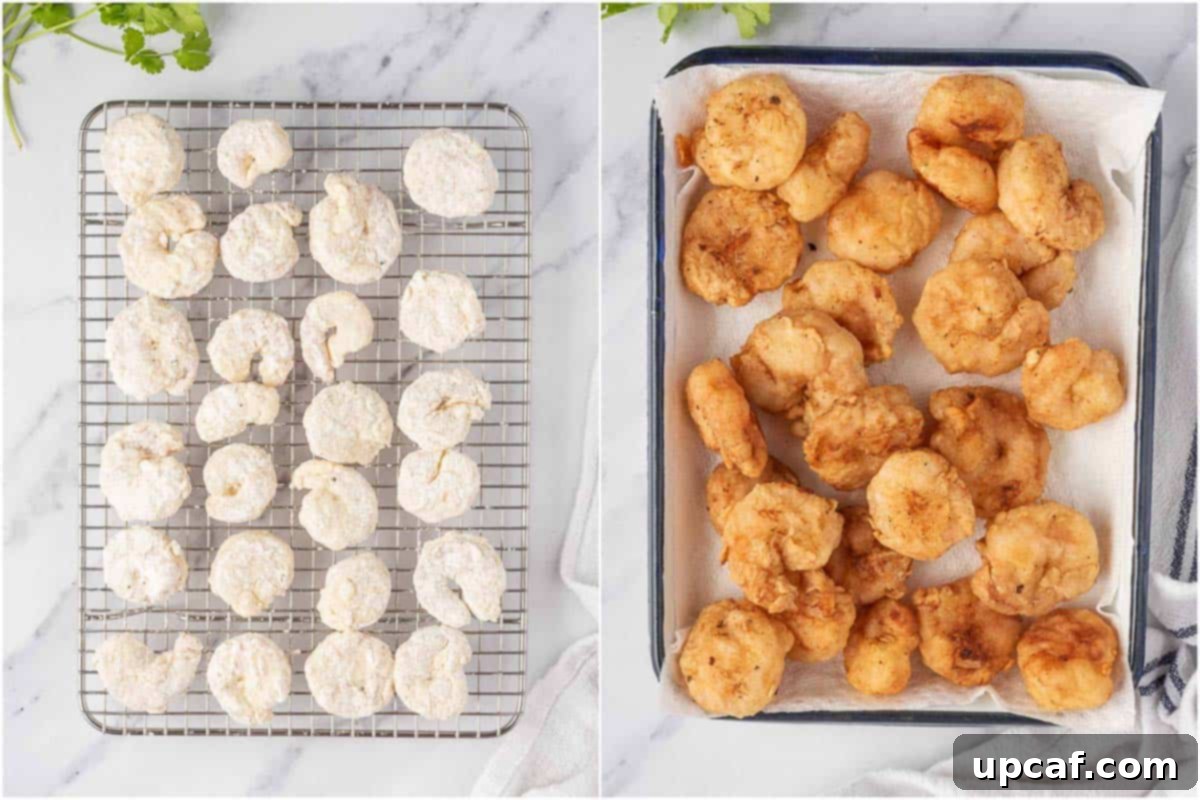 Crispy fried shrimp, golden brown and perfectly curled, ready for the spicy sauce in dynamite tacos.