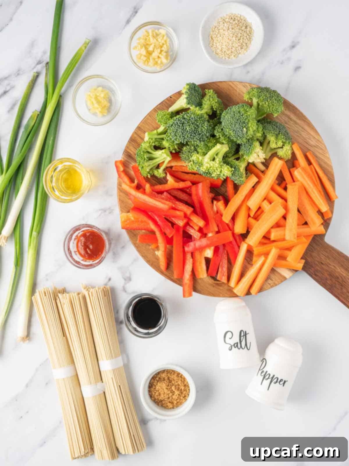 Plant-Based Lo Mein 3 Ingredients needed for vegetarian lo mein noodles.