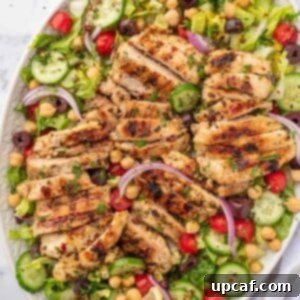 Mediterranean Grilled Chicken & Greens 11 Lemon herb chicken salad on a platter.