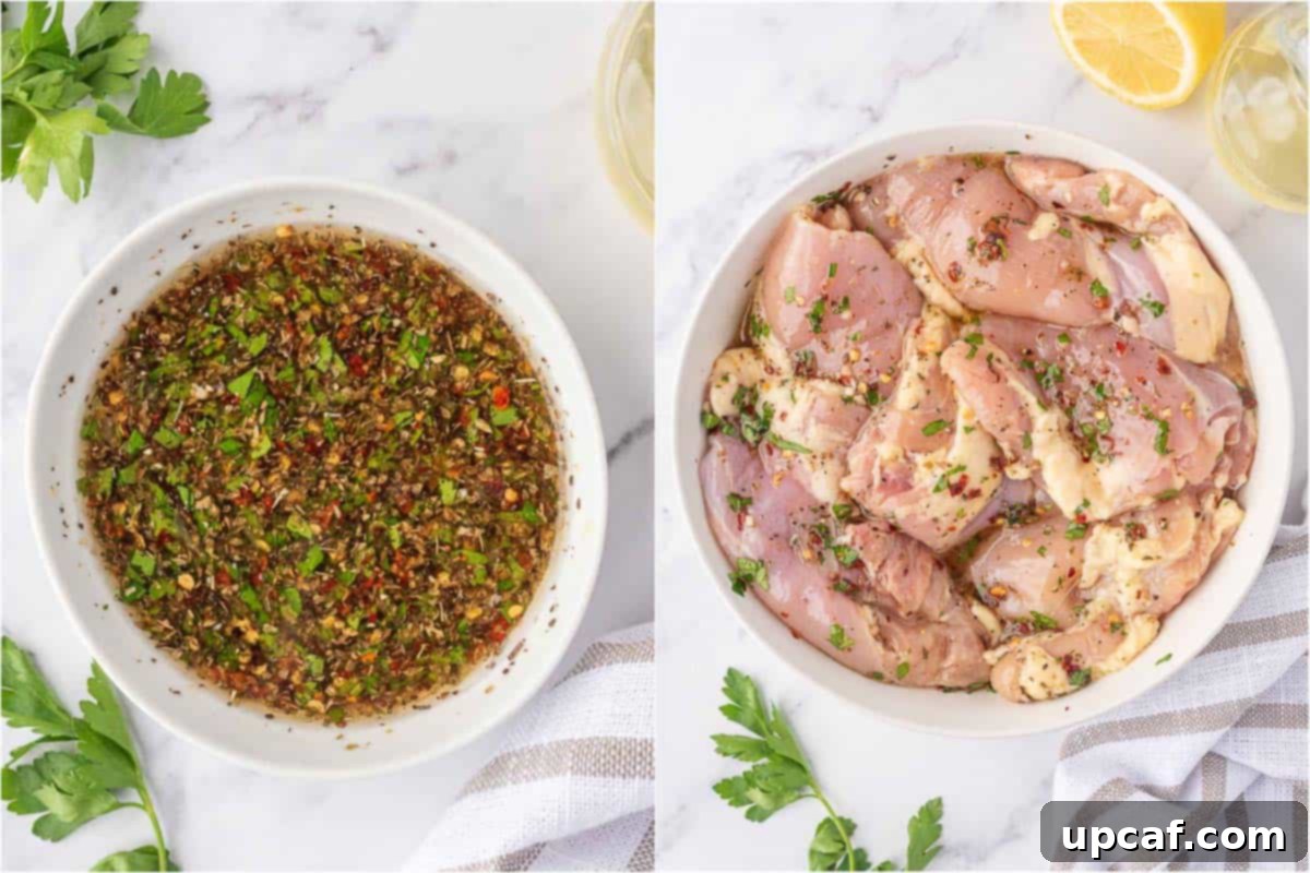 Mediterranean Grilled Chicken & Greens 5 Marinating chicken for lemon herb chicken salad.