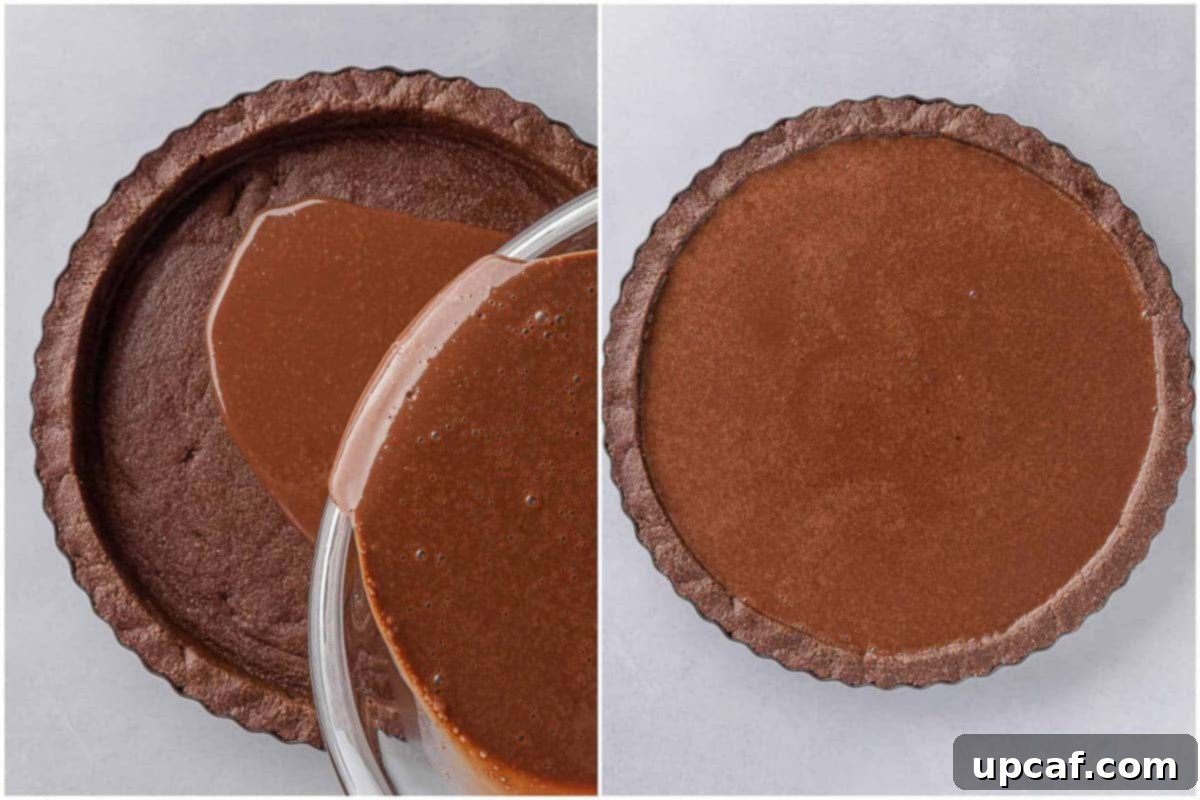 Decadent Vegan Chocolate Dream 8 How to add vegan chocolate pie filling to the no-bake crust.