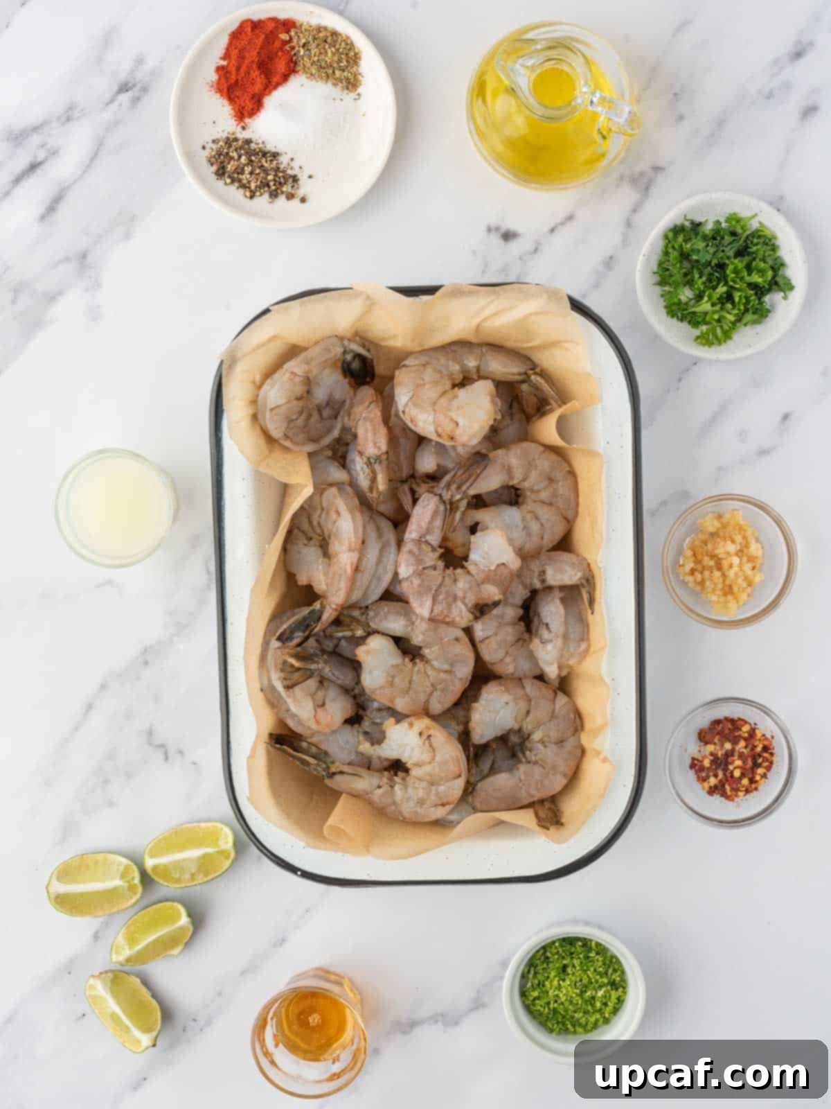 Zesty Garlic Shrimp Skewers 3 Ingredients needed for zesty grilled shrimp skewers.