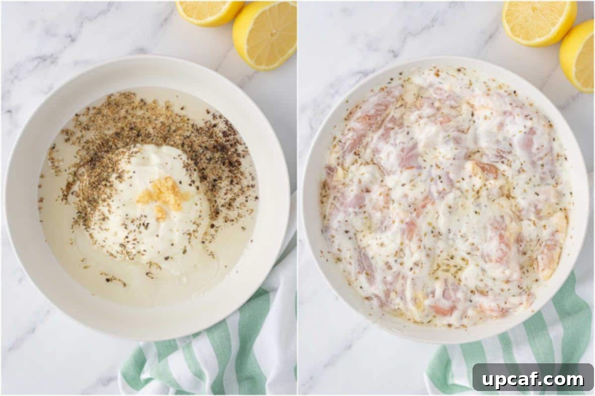 Greek yogurt marinade for grilled chicken salad.