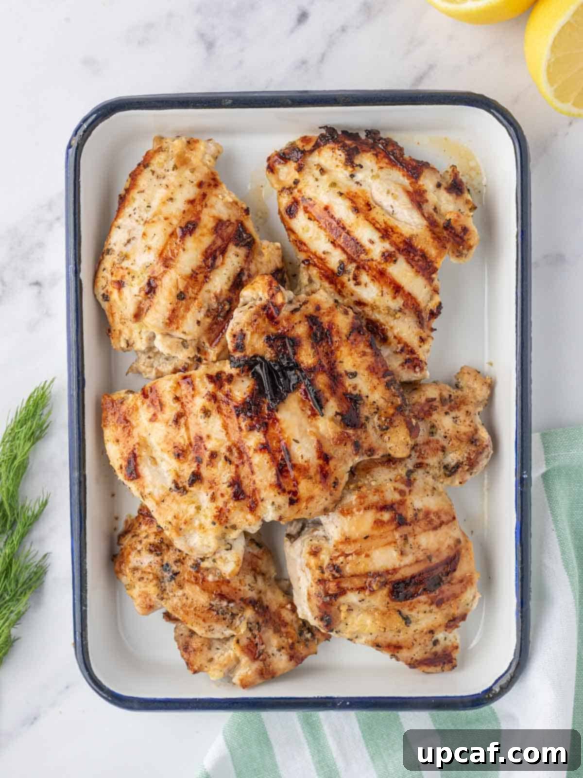 A platter of grilled yogurt marinated chicken.