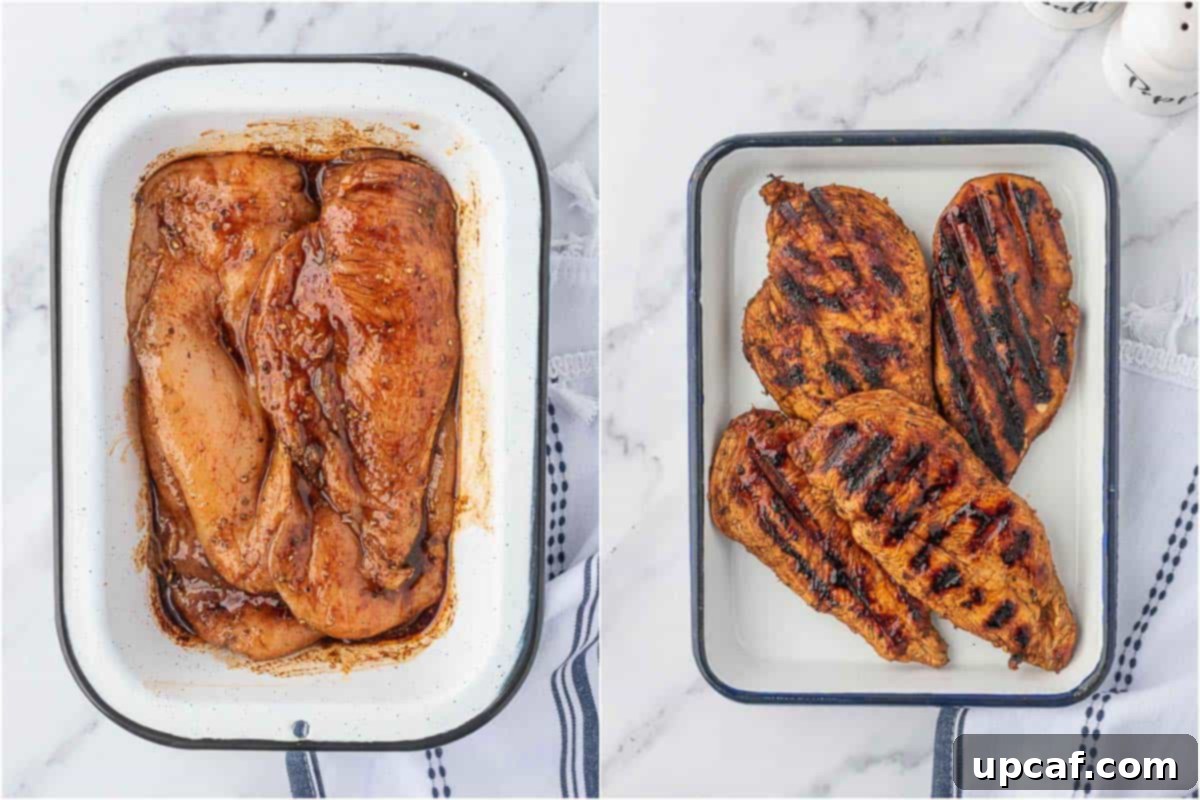 Vibrant Strawberry Grilled Chicken Salad 7 Process of marinating and grilling balsamic chicken.