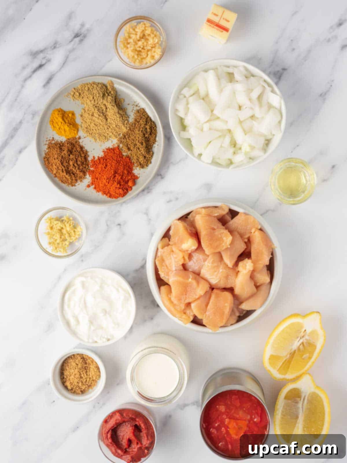 Ingredients needed for chicken tikka masala.