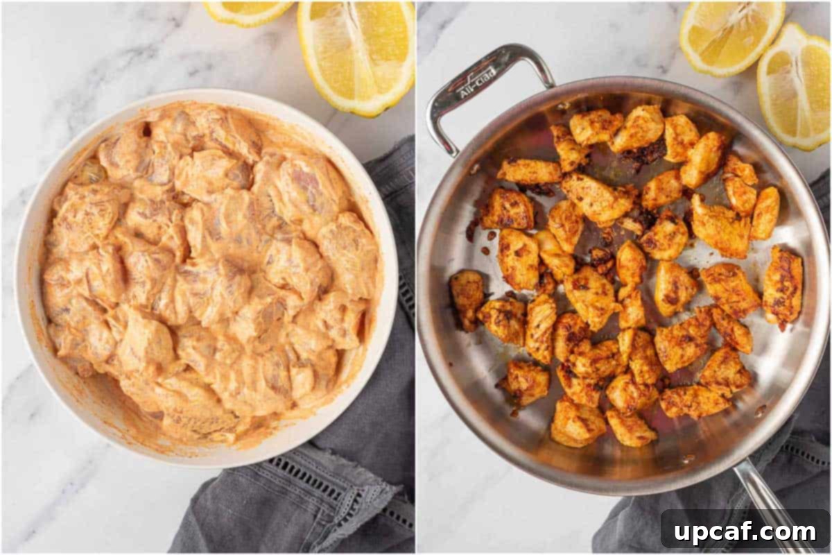 How to marinate and saute chicken tikka.
