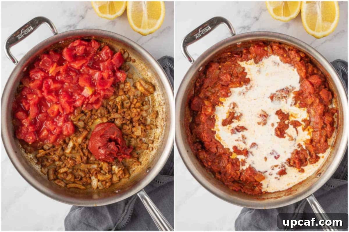 Process for making creamy tomato tikka masala.