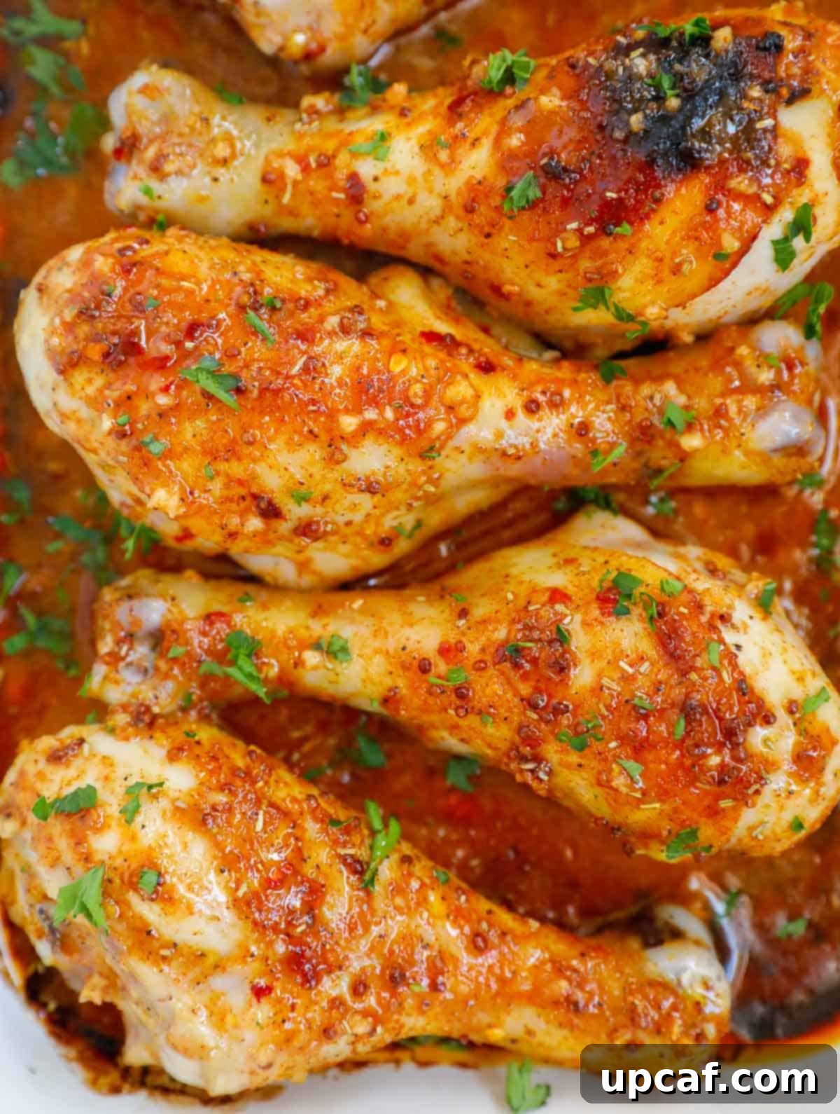 Honey mustard chicken legs in a platter, ready to be served.