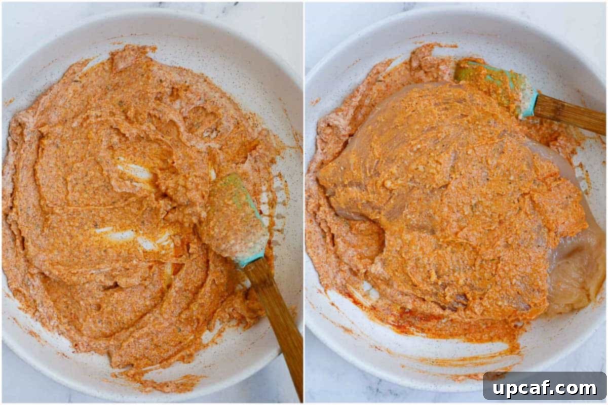 Coating the chicken cutlets with the marinade mixture.