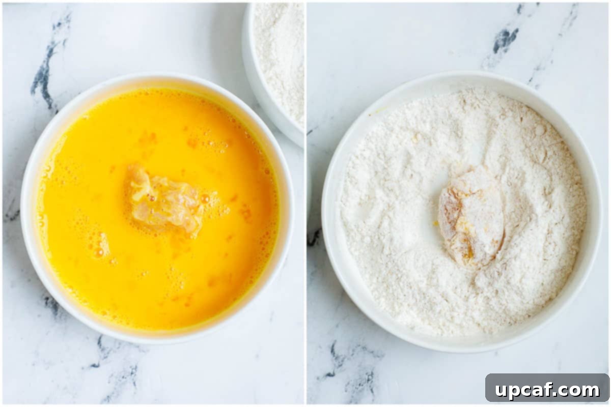 Crafting Delicious Sweet and Sour Chicken at Home 6 Dredging chicken for sweet and sour.