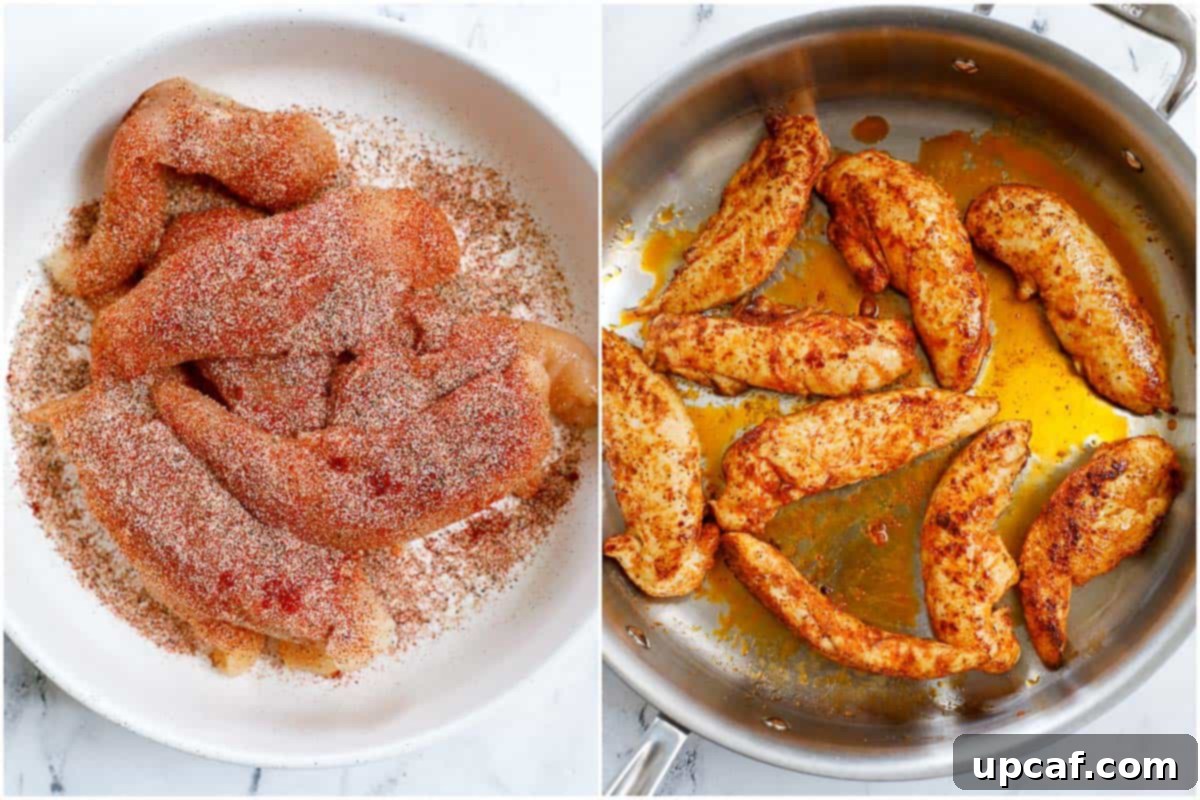 How to saute chicken tenders for spicy chicken linguine in a pan.