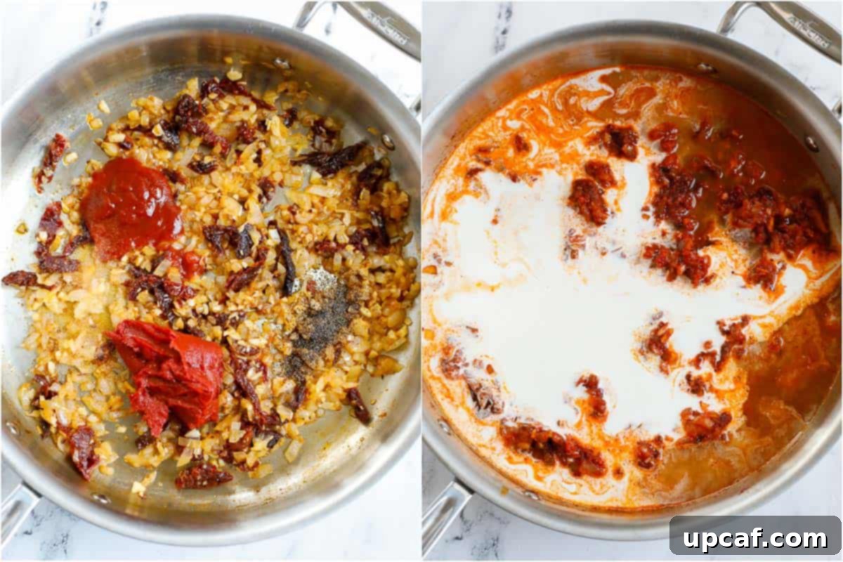 How to make sriracha cream sauce for chicken pasta in a skillet.