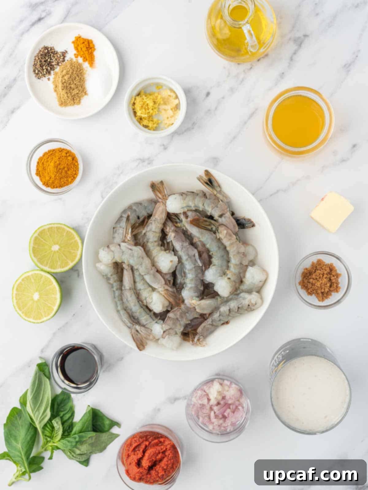 Ingredients needed for thai coconut curry shrimp.