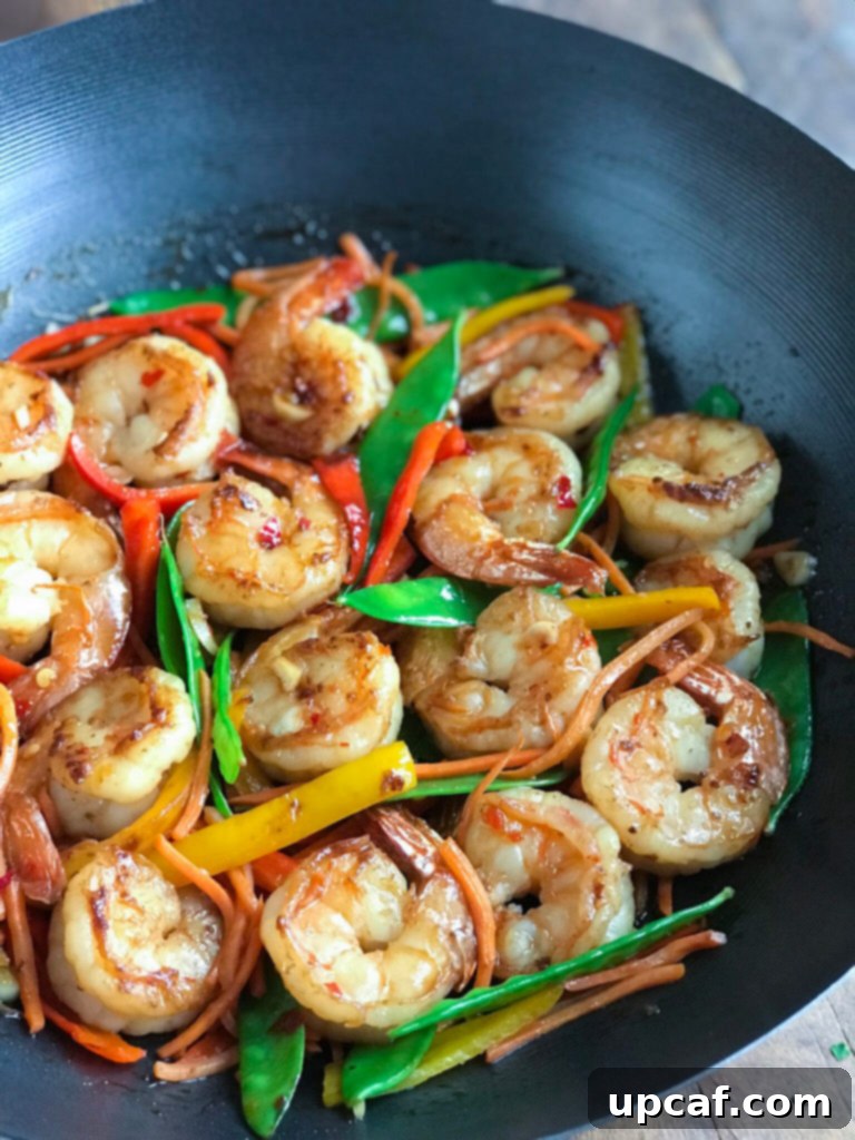 close up of Sweet and Spicy Shrimp in a wok
