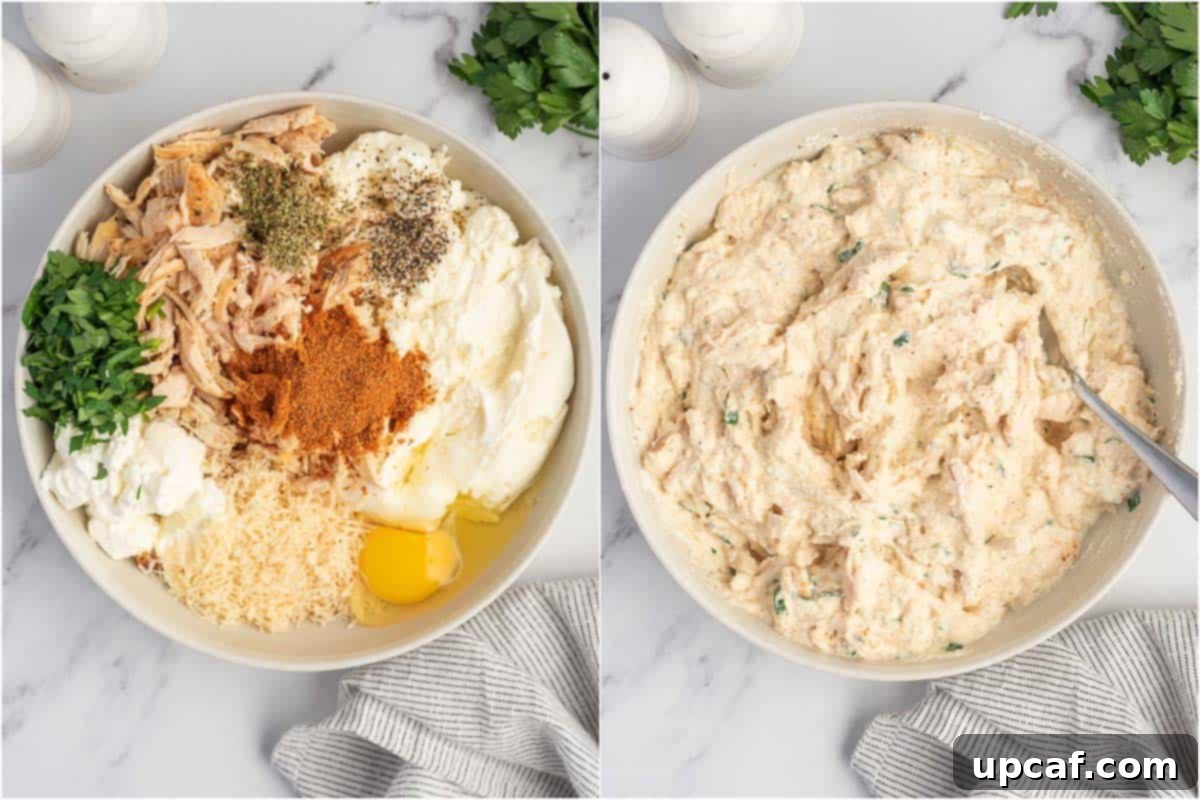 Mixing up the stuffing for cajun stuffed shells.