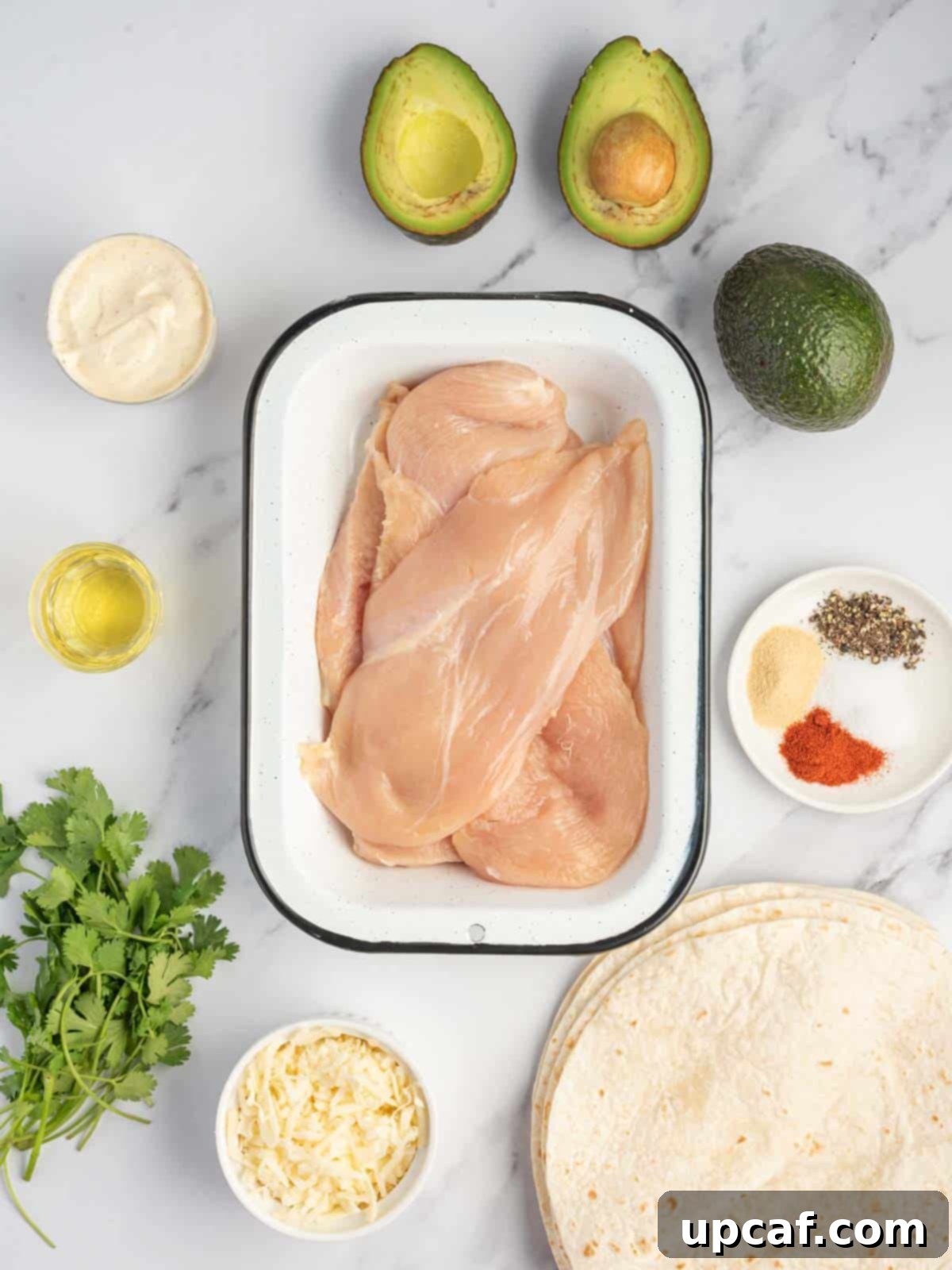 Creamy Avocado Chicken Wrap 3 Ingredients needed for chicken avocado wrap.