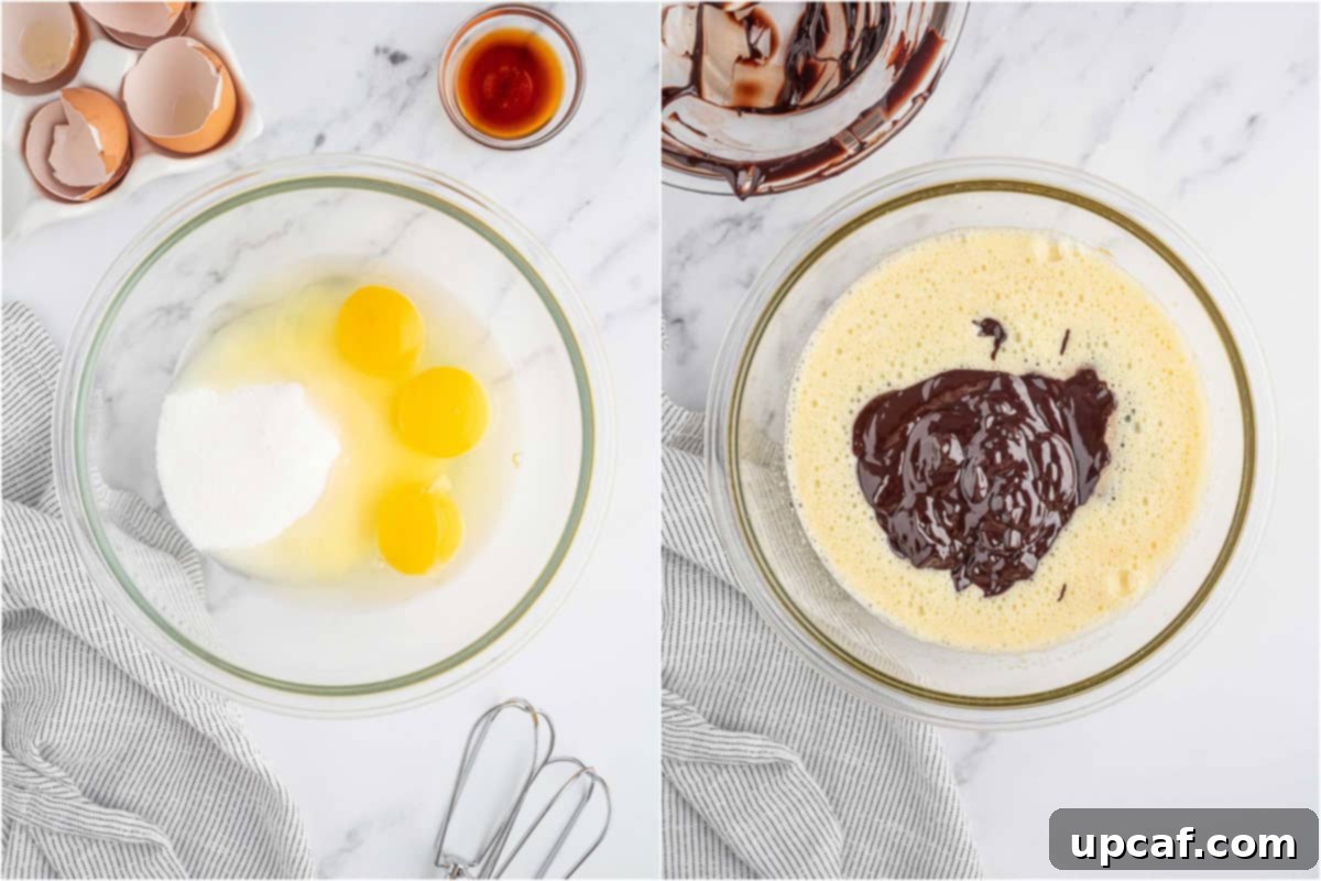 Velvet Chocolate Torte 5 The process of preparing the flourless chocolate torte batter, showing the combined wet and dry ingredients.