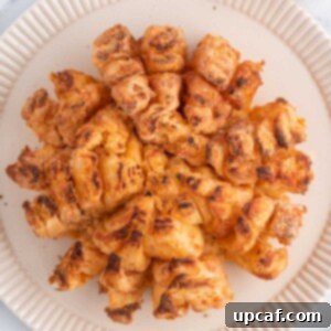 Closeup of onion blossom in air fryer.