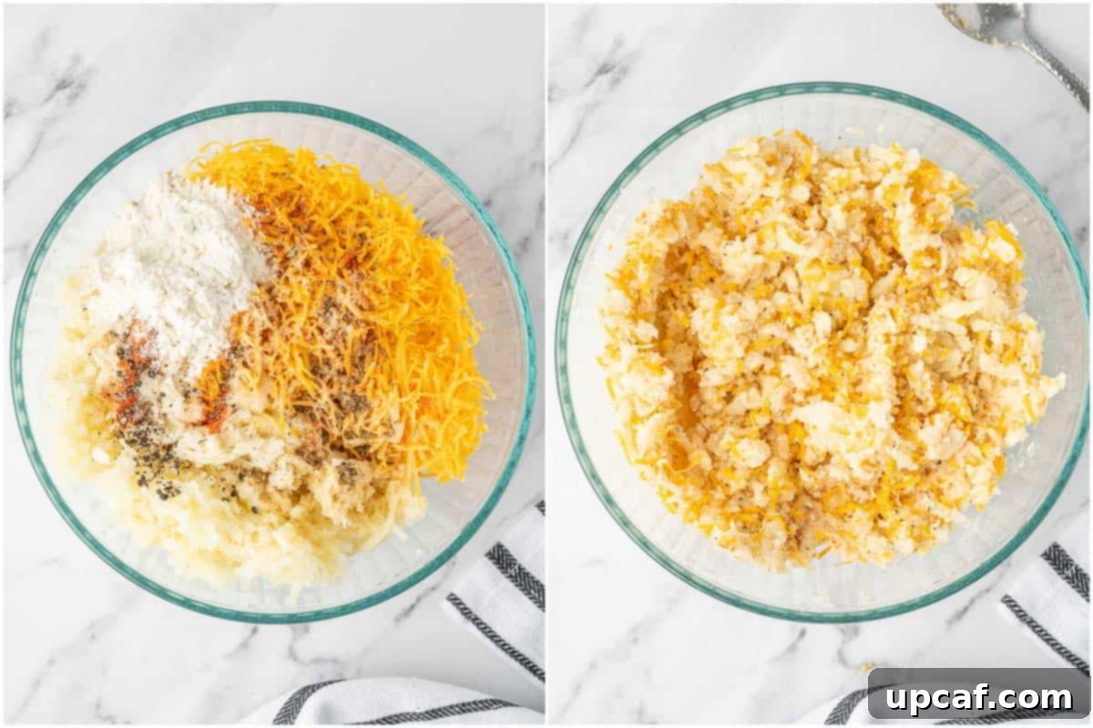 Gooey Crispy Air Fried Tater Tots 5 How to mix the dough for tater tots.