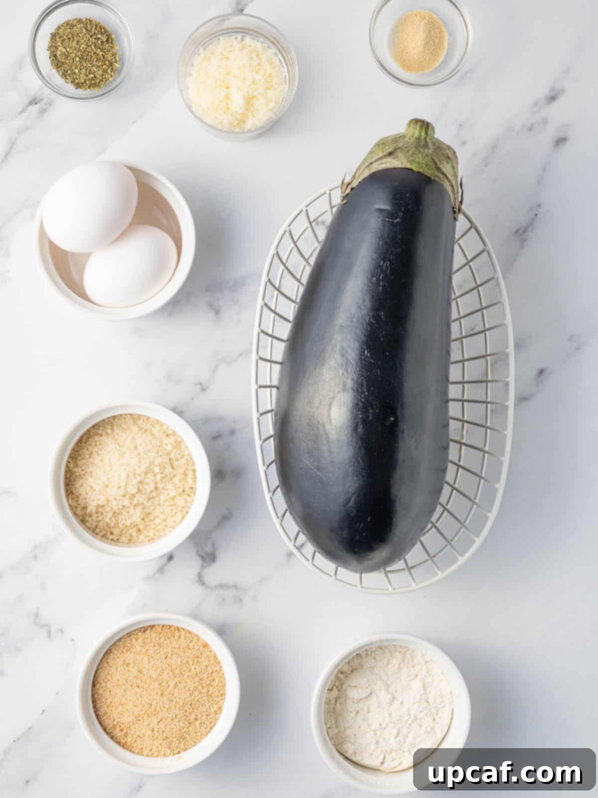 Ingredients needed for crispy air fryer eggplant.