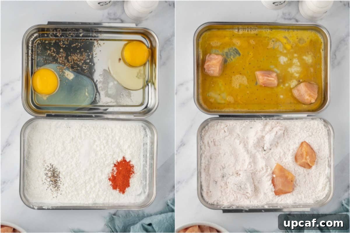 Chicken dredging process shots.