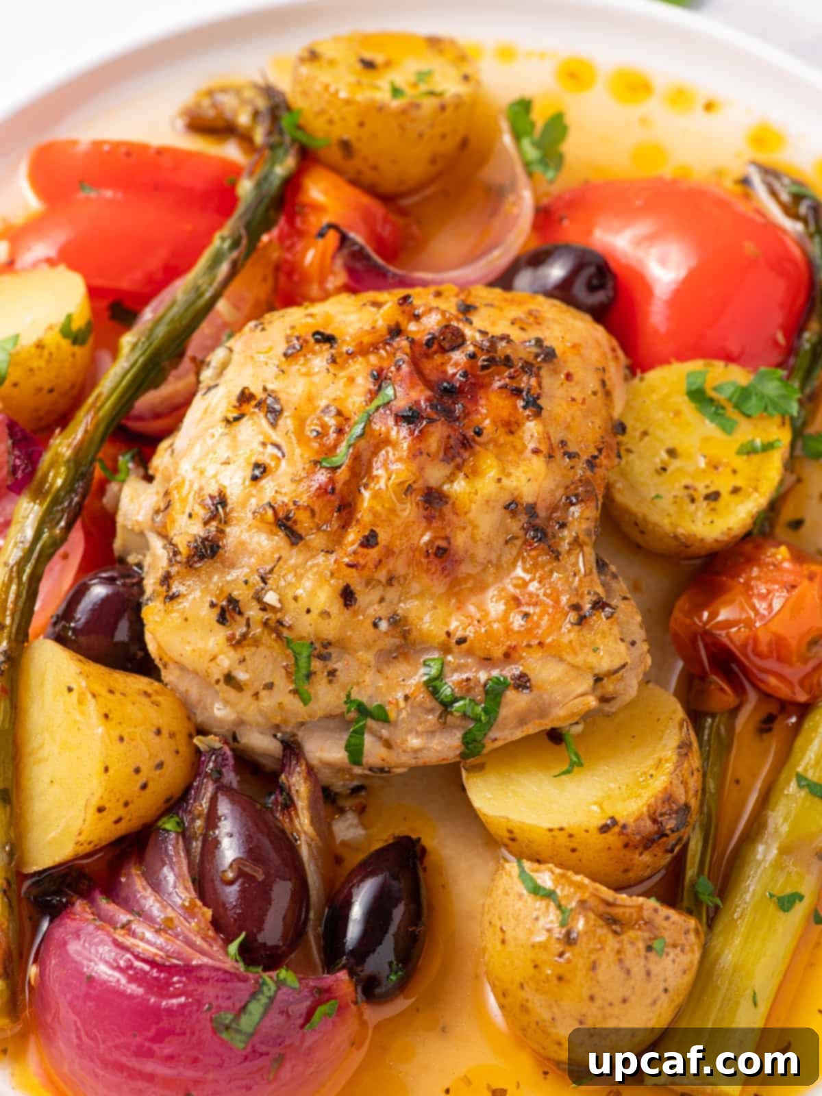 Chicken with olives and vegetables.