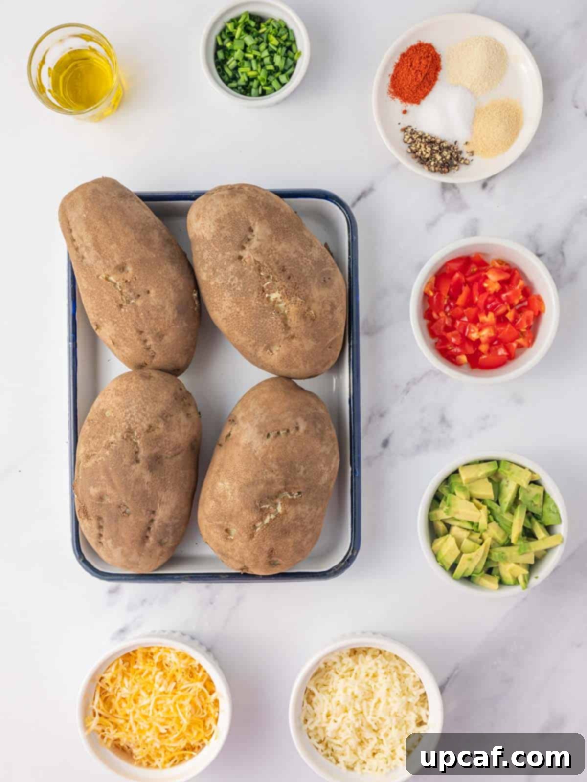 Crispy Air Fryer Potato Skins 3 Ingredients needed for air fryer potato skins.