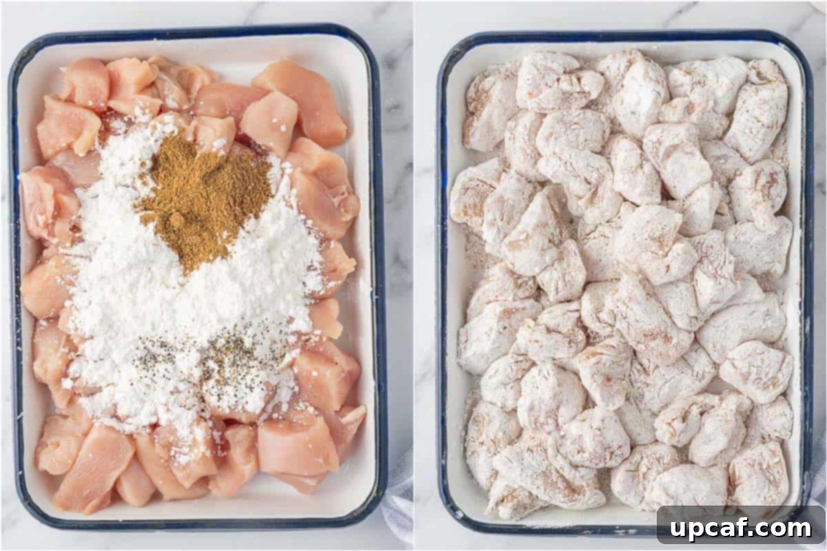 Crispy Salt and Pepper Chicken 4 How to dredge chicken for frying.