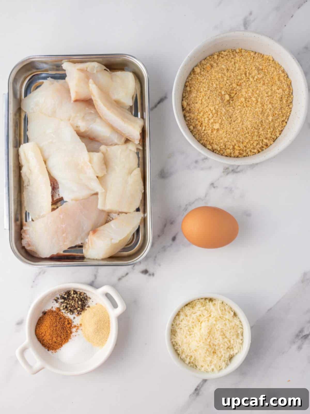 Ingredients needed for gluten free fish and chips.