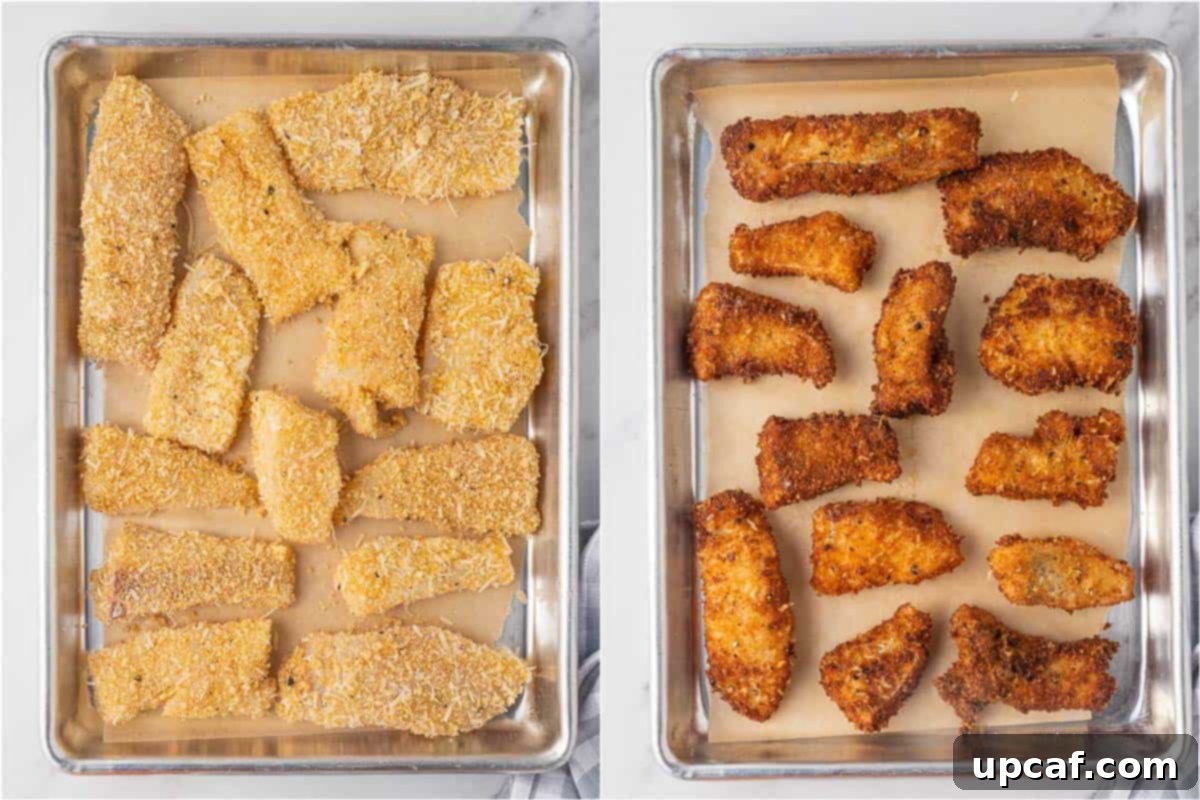 Before and after shots of wok fried gluten free fish with panko and parmesan.