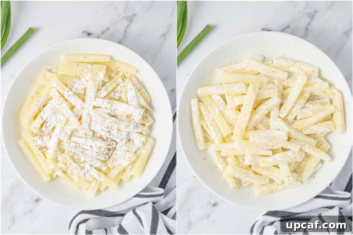 Spicy Honey Glazed Potatoes 4 Coating potatoes for a crispy fry.