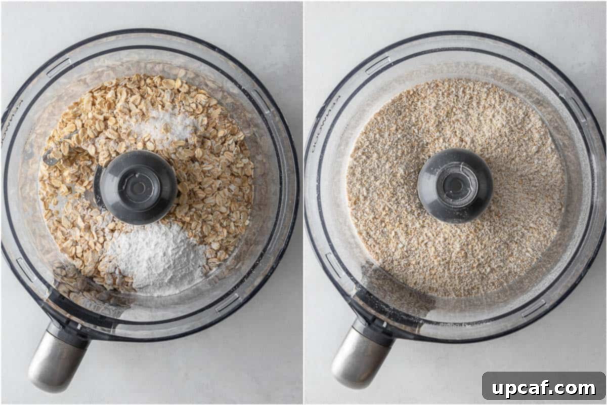 Mixing dry ingredients for banana oatmeal pancakes.