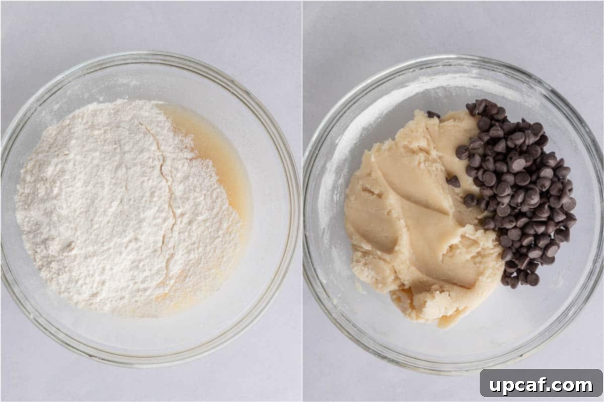 How to make eggless cookie dough by mixing wet and dry ingredients.