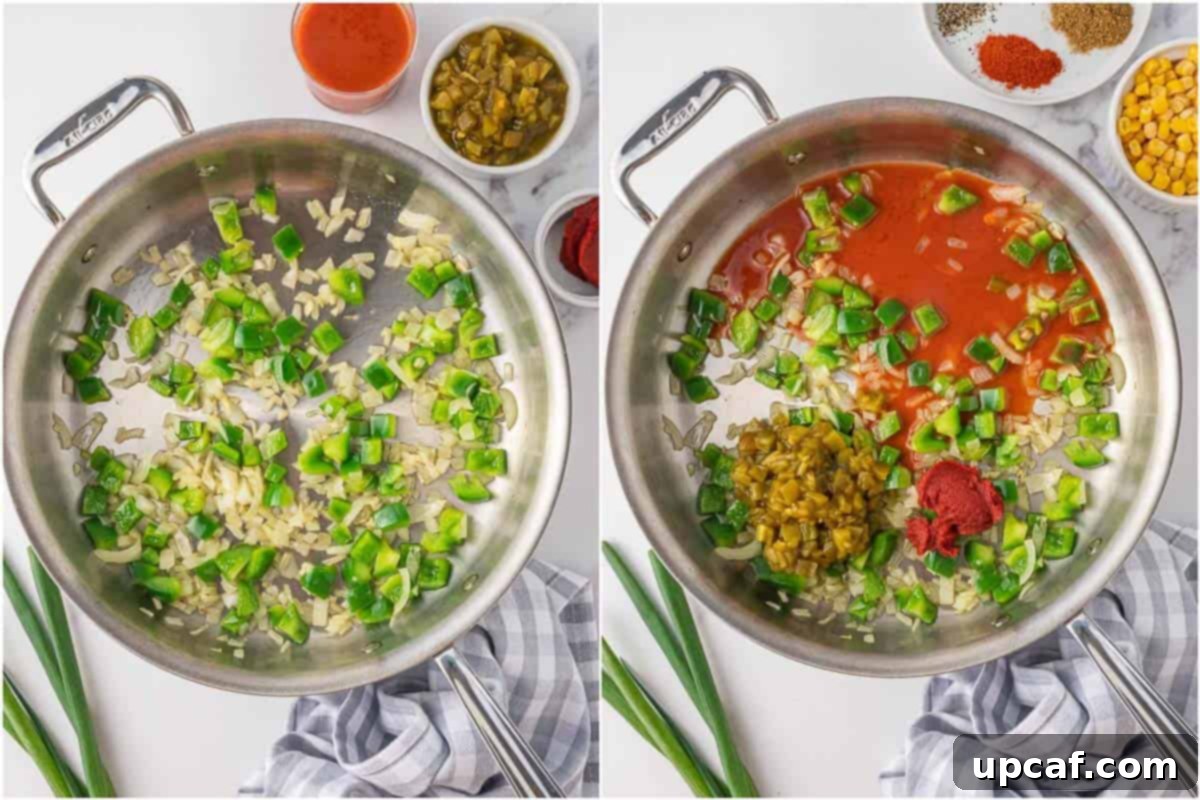 Close-up of garlic and onions sizzling in a hot skillet for Mexican rice.