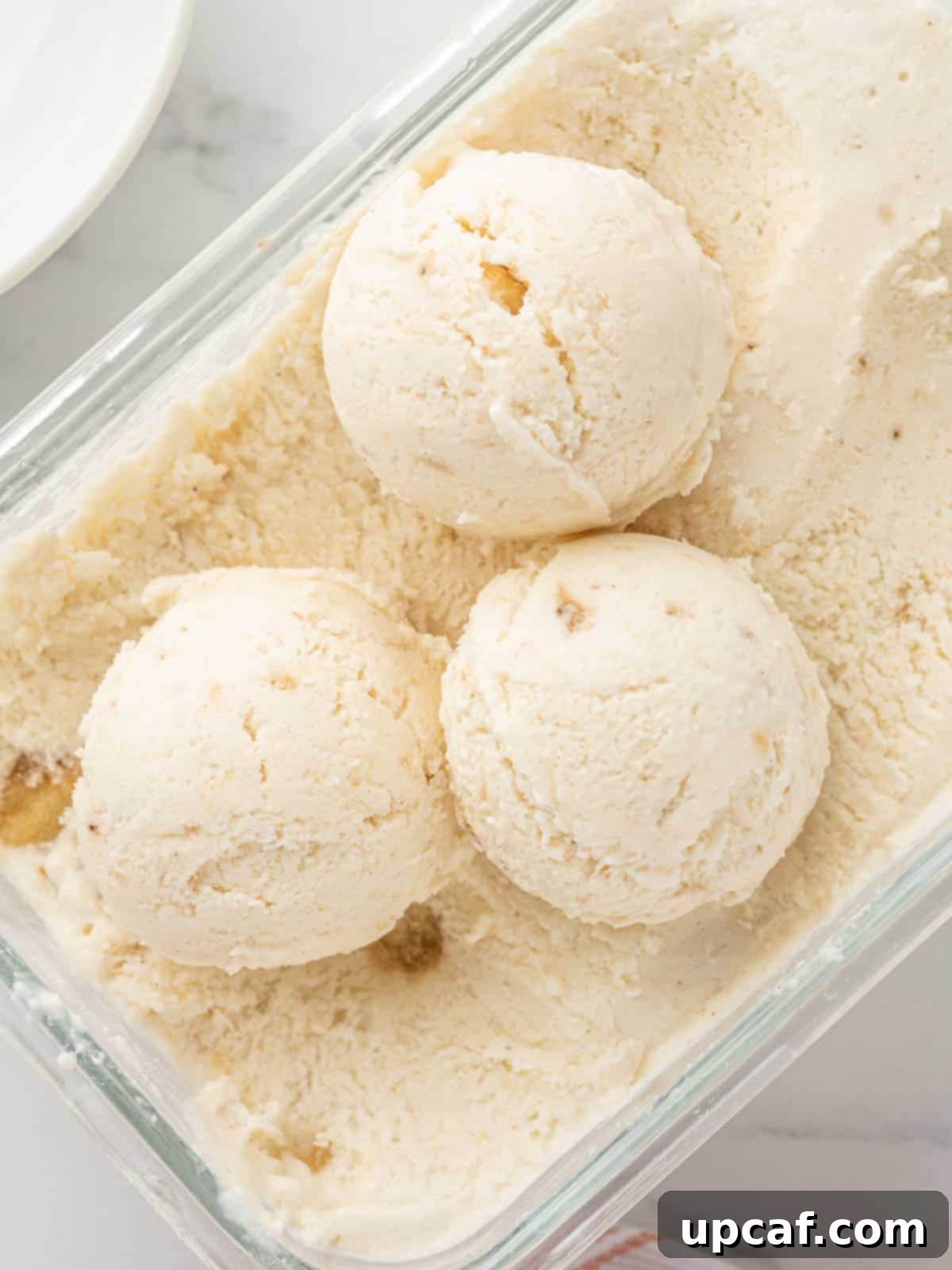 A container filled with creamy vanilla cottage cheese ice cream, ready to be enjoyed.