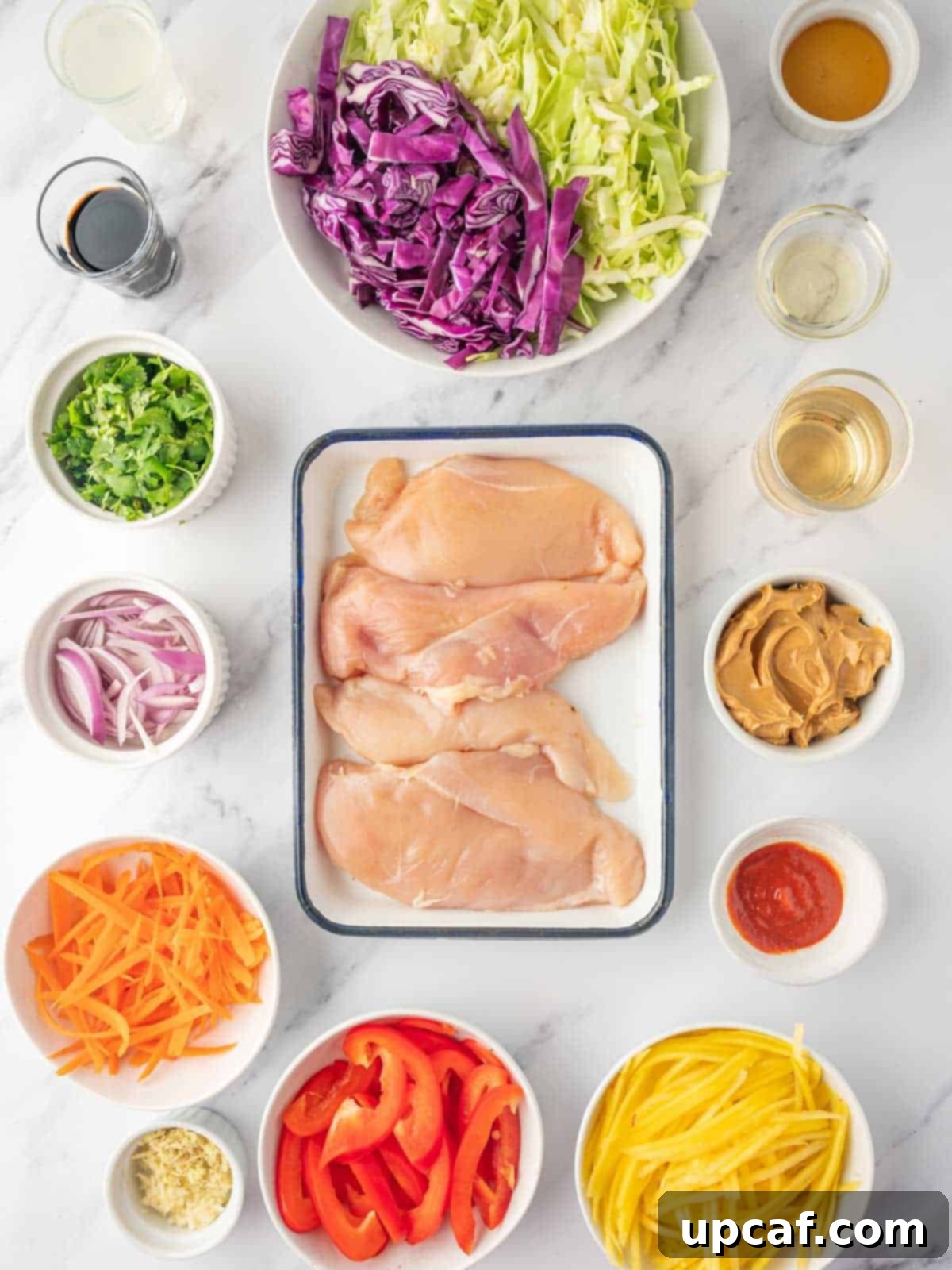 Sunshine Thai Chicken Mango Salad 3 Ingredients needed for mango thai chicken salad.