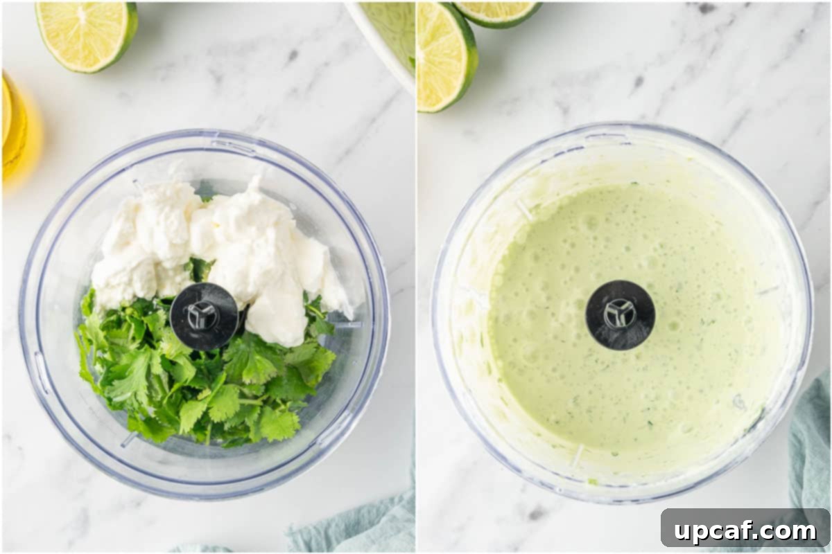 Fiesta Chicken Salad 5 How to make cilantro lime salad dressing in a food processor.