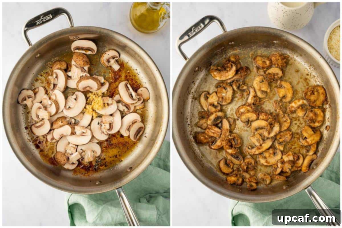 Creamy Garlic Parmesan Chicken Pasta 5 How to properly saute sliced mushrooms in a skillet until tender and golden brown.