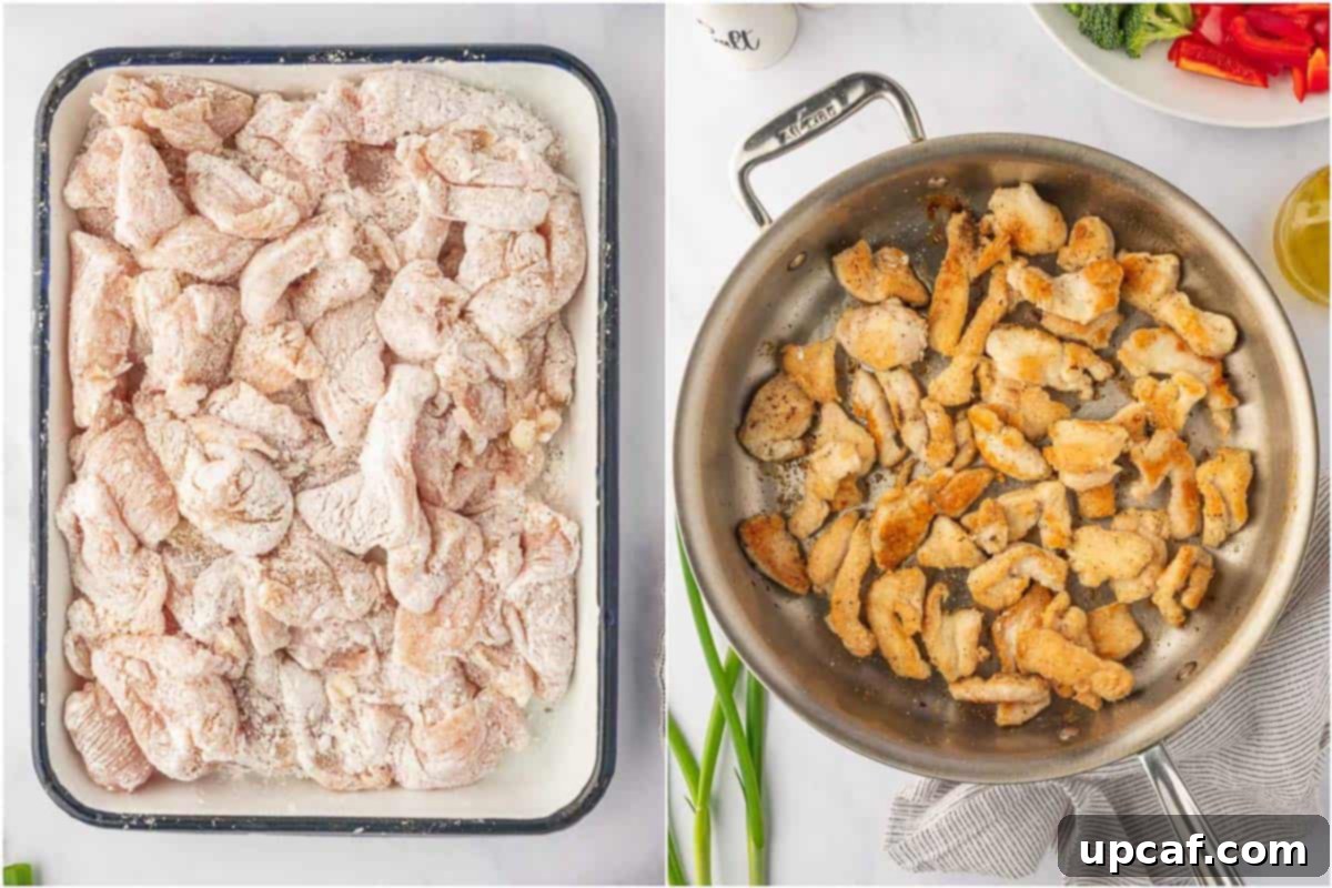 How to coat and fry the chicken piece.