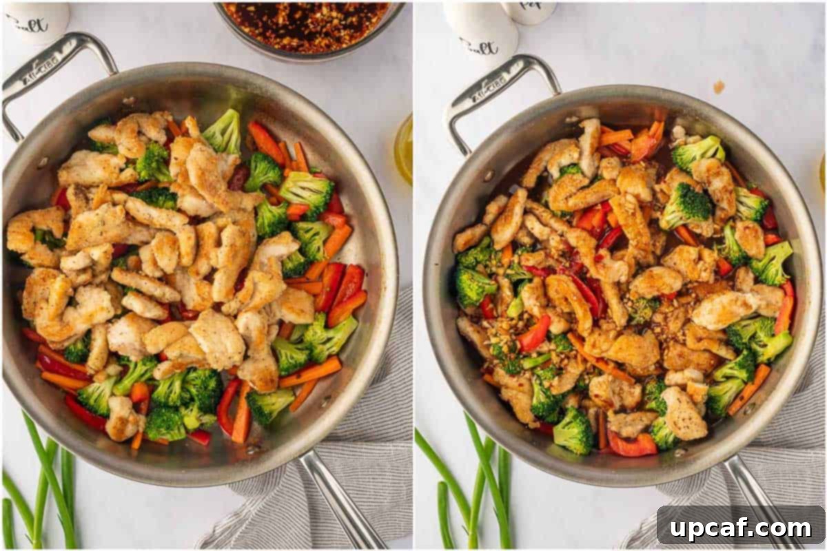 Adding sauce to the chicken.