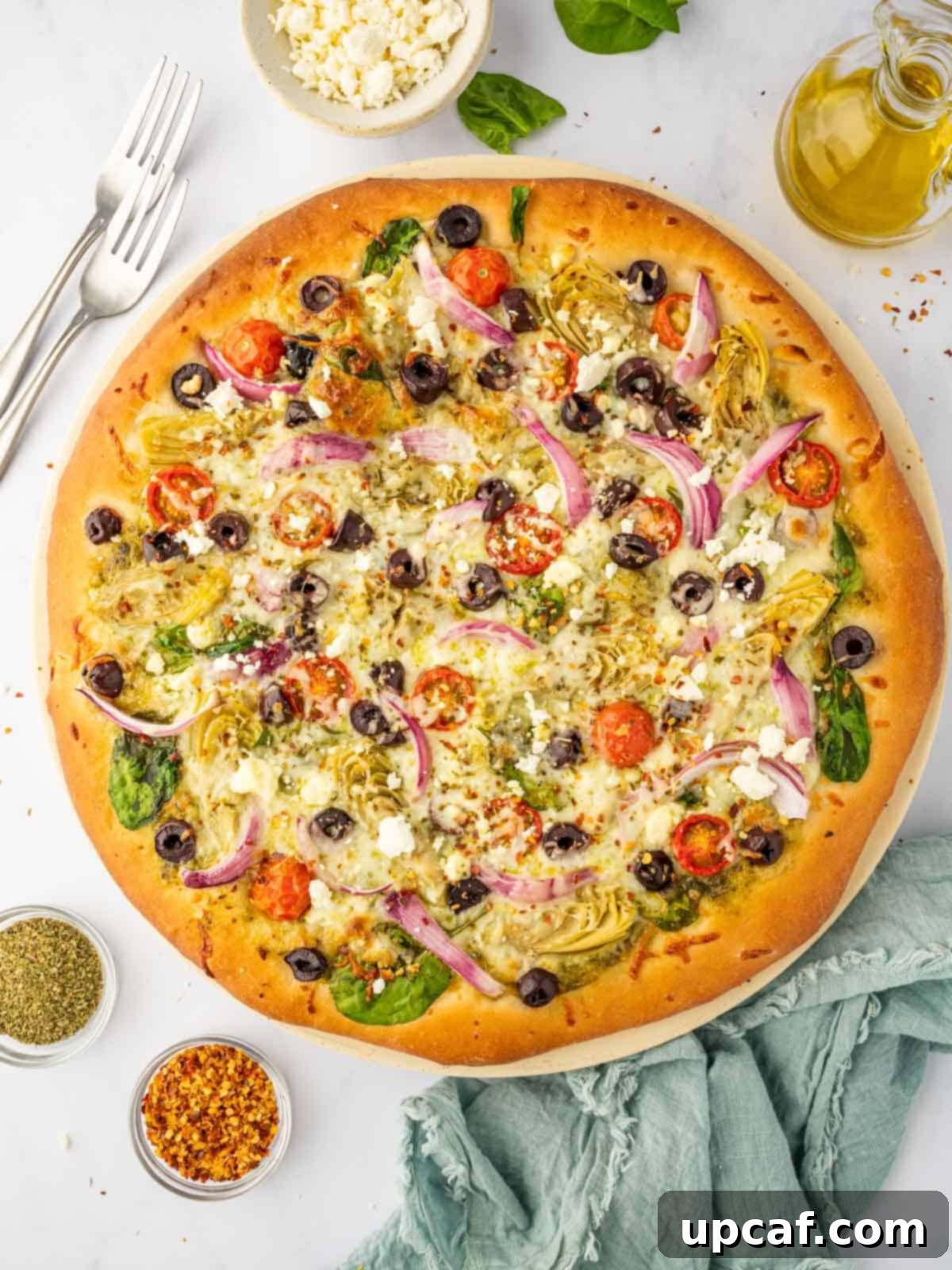 Homemade greek pizza recipe.