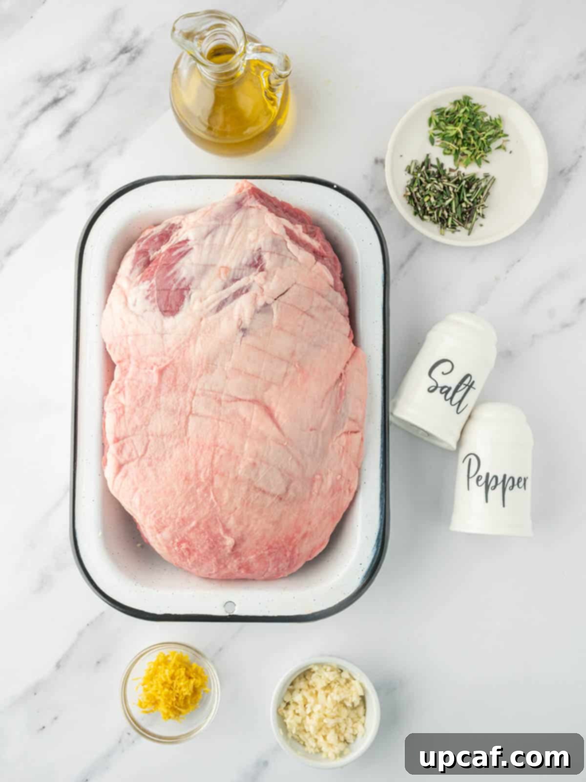 Rosemary Garlic Boneless Lamb Roast 3 Ingredients needed for roasted garlic lamb.