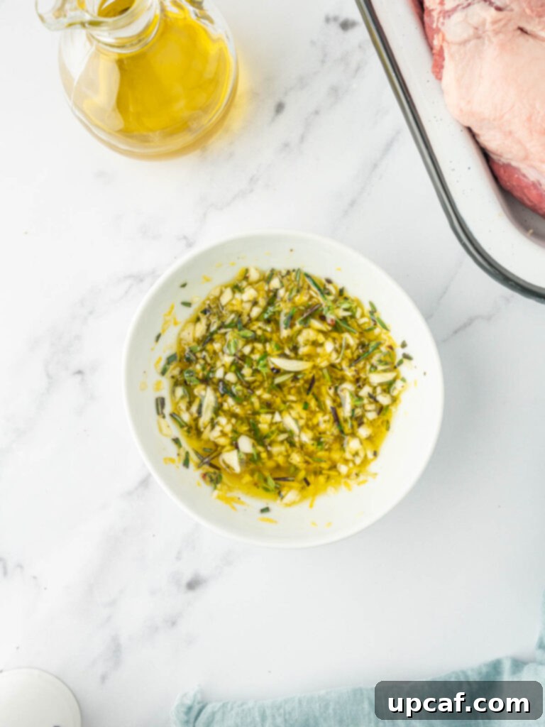 Rosemary Garlic Boneless Lamb Roast 4 Garlic and rosemary marinade for leg of lamb.