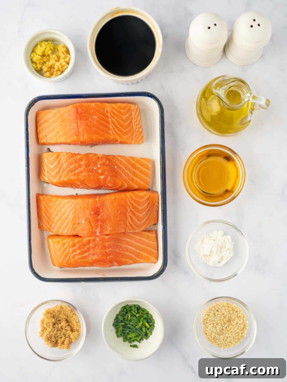 Ingredients needed for air fryer teriyaki salmon.