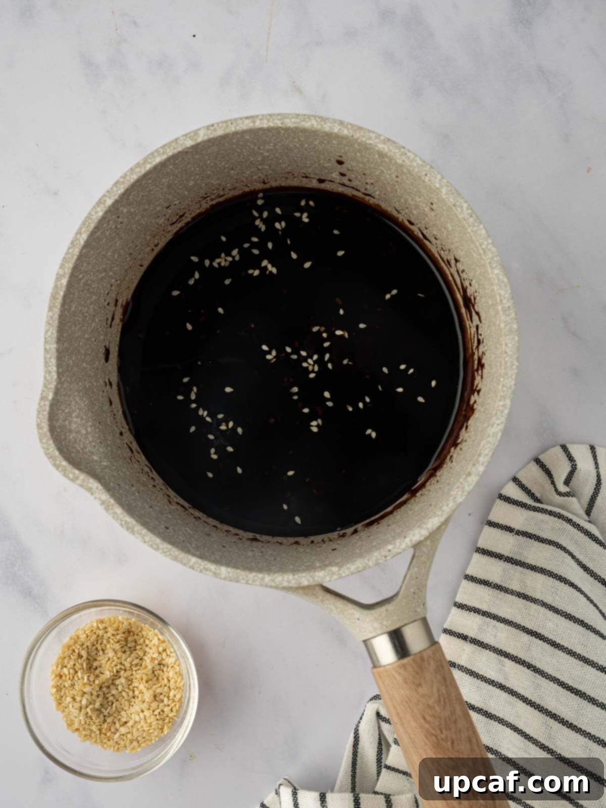 Marinade for salmon in a saucepan.